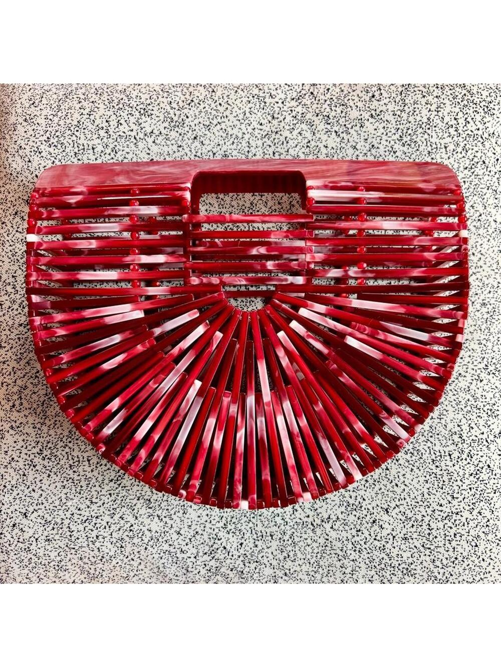 OOAK Red Marbled Acrylic Arc Clutch Purse Bag Handbag